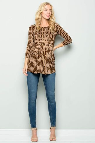 My Bump Women's 3/4 SLV Front Pleated Maternity Top(Made in USA) in Kuwait