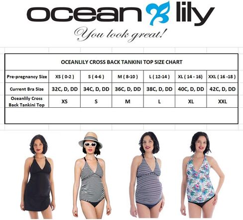 Oceanlily ملابس سباحة للأمومة ذات ظهر متقاطع - ملابس سباحة للحمل - بدلة استحمام - بلوزة تانكيني للحوامل in Kuwait