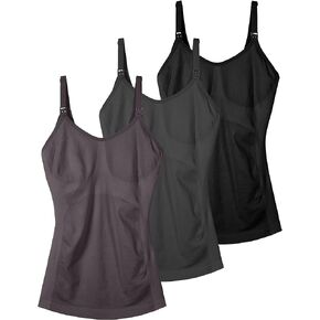Seamless Nursing Tanks for Women Breastfeeding - Maternity Cami Shirts Pregnancy Tops (3 Packs)