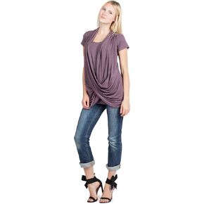 Maternity Shirt Nursingwear - Side Ruched Breastfeeding Shirt Criss Cross Top with Cami | Nursing Tops
