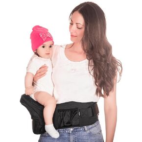 Mom's Choice Award Winner - CozyOne CPC-Certified Baby Hip Carrier, Adjustable Waistband with Abdominal Support Design & Various Pockets for Newborns & Toddlers 8-44 lbs Carrier (Black) in Kuwait