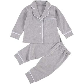 Merqwadd Toddler Baby Button-Down Pajamas Set, Cotton 2-PCS-PJs Set Shirt and Pants Sleepwear for Unisex Kids