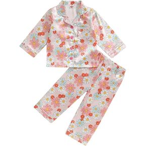 Kids Baby Girl Boy Satin Pajamas Set Button Down Sleep Shirt Top+Long Pants Bottoms Sleepwear Loungewear Clothes in Kuwait