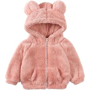 Feidoog Toddler Kids Fleece Hooded Jacket Coat with Ears Zipper Lightweight Long Sleeve Thick Warm Outerwear in Kuwait