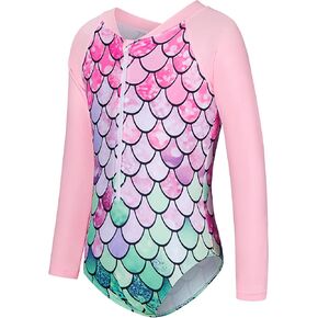 uideazone 3-7 Years Girls Long Sleeve Swimsuit One Piece Bathing Suit Zipper UPF 50+ Rashguard Swimwear