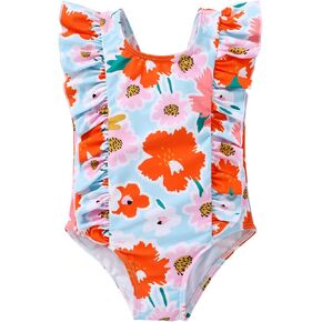 Newborn Baby Girl Ruffle Swimsuit Infant Toddler One Piece Floral Bikini Beach Bathing Swimwear Set in Kuwait