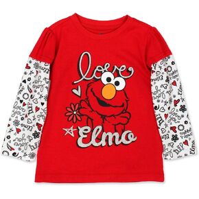 قميص Sesame Street Elmo للفتيات بأكمام طويلة للرضع والأطفال الصغار – أحمر