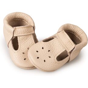 Littlebeemocs Soft Sole Infant, Baby and Toddler Shoes – Elastic T-Strap Italian Leather Baby Moccasin Shoes for Boys and Girls; Crib Shoes to Baby Walking Shoes Handcrafted in Europe