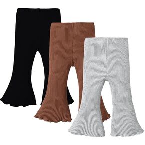 SOBOWO Baby Girl Flare Pants 3 Pack Toddler Solid Ribbed Ruffle Bell Bottoms Pants Trousers Fall Outfits in Saudi Arabia