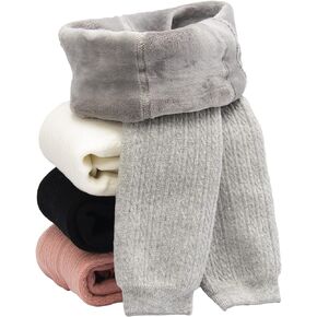 Toddler Baby Girls Winter Fleece Lined Leggings Knit Thick Warm Full Length Tights Basic Velvet Pants for 2-6 Years Kids