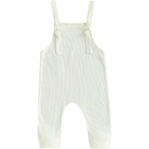 Multitrust Toddler Baby Boy Girl Waffled Overalls Jumpsuit Sleeveless Adjustable Straps One Piece Suspender Pants Romper