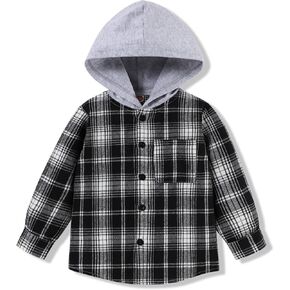 Fuermos Toddler Baby Boy Girls Hoodie Plaid Flannel Hooded Long Sleeve T-Shirt Tops Kid Clothes 2-6T