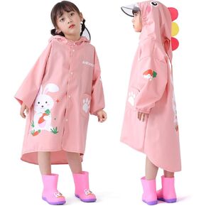 Trenovo Rain Poncho Kids, Waterproof Rain Coat with Hood, Lightweight Portable Toddler Rain Jacket for Children Boys Girls