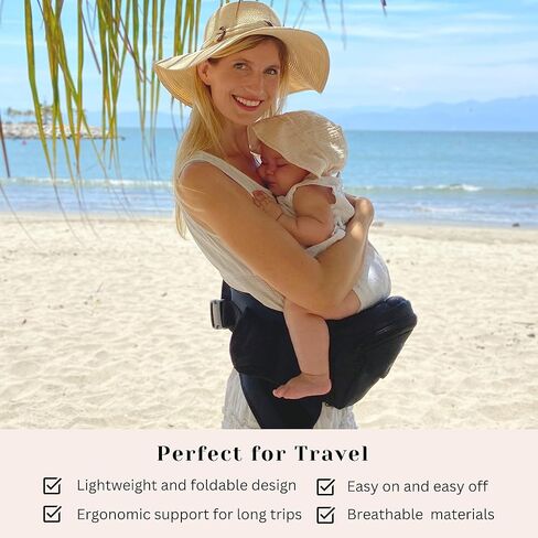Mom's Choice Award Winner - CozyOne CPC-Certified Baby Hip Carrier, Adjustable Waistband with Abdominal Support Design & Various Pockets for Newborns & Toddlers 8-44 lbs Carrier (Black) in Kuwait