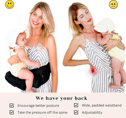 Mom's Choice Award Winner - CozyOne CPC-Certified Baby Hip Carrier, Adjustable Waistband with Abdominal Support Design & Various Pockets for Newborns & Toddlers 8-44 lbs Carrier (Black) in Kuwait