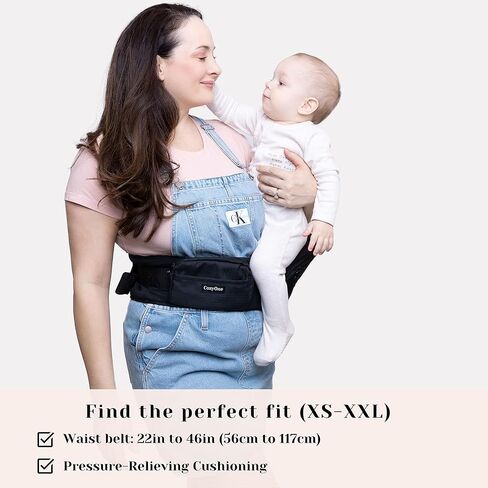 Mom's Choice Award Winner - CozyOne CPC-Certified Baby Hip Carrier, Adjustable Waistband with Abdominal Support Design & Various Pockets for Newborns & Toddlers 8-44 lbs Carrier (Black) in Kuwait