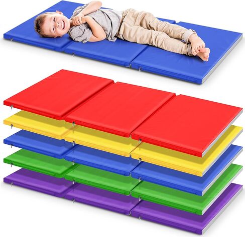 Wesiti 5 Pcs Kids Nap Mats for Preschool Daycare, Foldable,Blue, Gray | 3 Section Sleeping Mats for Toddler Napping Rest, 1" Thick Soft, Kindergarten Classroom Back to School Supplies, 47"L x 24" W in Saudi Arabia