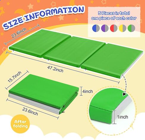 Wesiti 5 Pcs Kids Nap Mats for Preschool Daycare, Foldable,Blue, Gray | 3 Section Sleeping Mats for Toddler Napping Rest, 1" Thick Soft, Kindergarten Classroom Back to School Supplies, 47"L x 24" W in Saudi Arabia