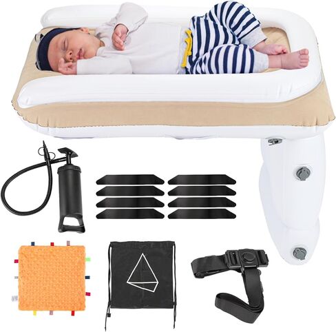Athradies Inflatable Airplane Bed for Toddler, Baby Airplane Travel Bed, Kids Bed with Tag Security Blanket, Hand Pump, Seat Belt and Carry Bag in Kuwait