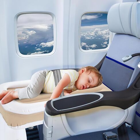 Athradies Inflatable Airplane Bed for Toddler, Baby Airplane Travel Bed, Kids Bed with Tag Security Blanket, Hand Pump, Seat Belt and Carry Bag in Kuwait