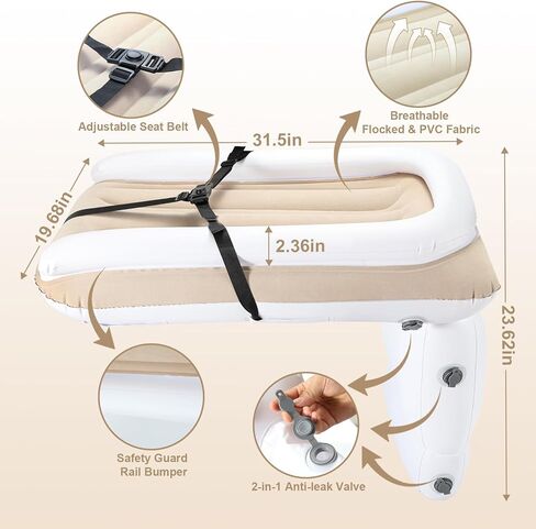 Athradies Inflatable Airplane Bed for Toddler, Baby Airplane Travel Bed, Kids Bed with Tag Security Blanket, Hand Pump, Seat Belt and Carry Bag in Kuwait