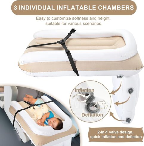 Athradies Inflatable Airplane Bed for Toddler, Baby Airplane Travel Bed, Kids Bed with Tag Security Blanket, Hand Pump, Seat Belt and Carry Bag in Kuwait