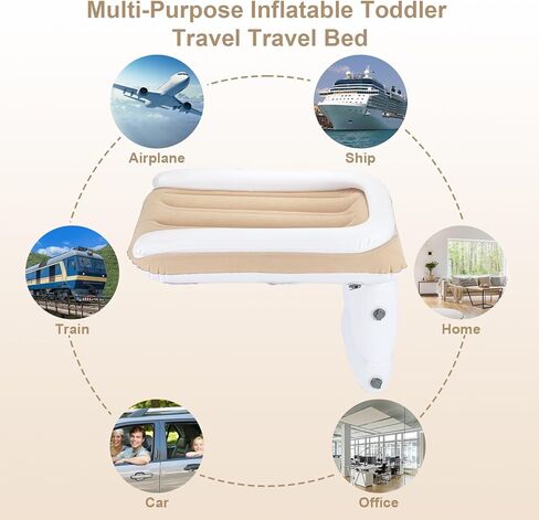 Athradies Inflatable Airplane Bed for Toddler, Baby Airplane Travel Bed, Kids Bed with Tag Security Blanket, Hand Pump, Seat Belt and Carry Bag in Kuwait