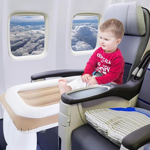 Athradies Inflatable Airplane Bed for Toddler, Baby Airplane Travel Bed, Kids Bed with Tag Security Blanket, Hand Pump, Seat Belt and Carry Bag in Kuwait