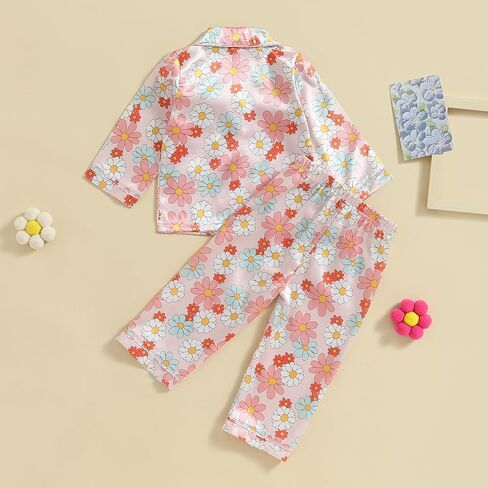Kids Baby Girl Boy Satin Pajamas Set Button Down Sleep Shirt Top+Long Pants Bottoms Sleepwear Loungewear Clothes in Kuwait