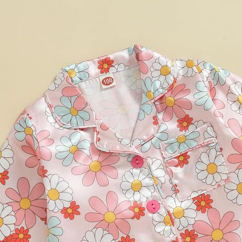 Kids Baby Girl Boy Satin Pajamas Set Button Down Sleep Shirt Top+Long Pants Bottoms Sleepwear Loungewear Clothes in Kuwait