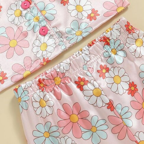 Kids Baby Girl Boy Satin Pajamas Set Button Down Sleep Shirt Top+Long Pants Bottoms Sleepwear Loungewear Clothes in Kuwait