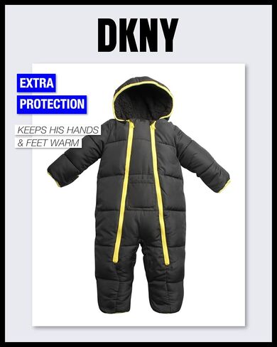 بدلة ثلج للأولاد من DKNY - بدلة شتوية دافئة مبطنة بالصوف بغطاء للرأس - عربة ثلج بسحاب لحديثي الولادة والرضع (0-24 شهرًا) in Saudi Arabia