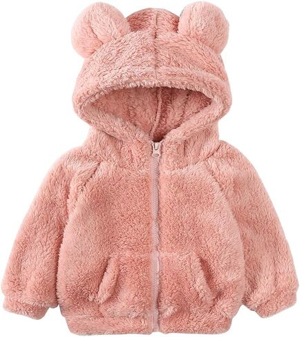 Feidoog Toddler Kids Fleece Hooded Jacket Coat with Ears Zipper Lightweight Long Sleeve Thick Warm Outerwear in Kuwait