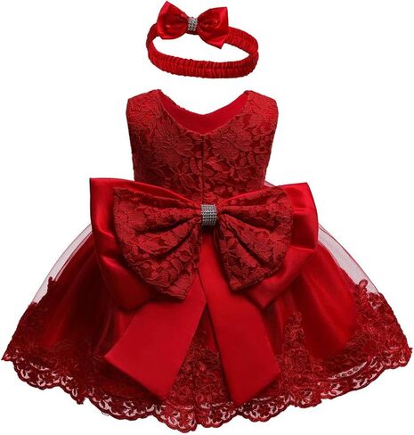 0-6T Toddler Girls Pageant Lace Dresses Baby Birthday Party Embroidery Dress with Headwear in Kuwait