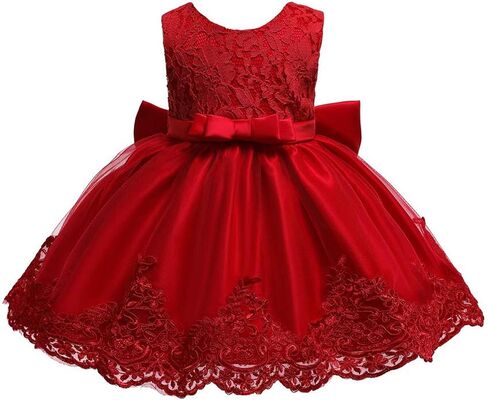 0-6T Toddler Girls Pageant Lace Dresses Baby Birthday Party Embroidery Dress with Headwear in Kuwait