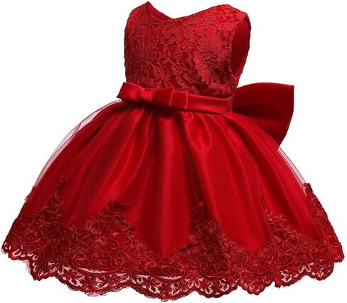 0-6T Toddler Girls Pageant Lace Dresses Baby Birthday Party Embroidery Dress with Headwear in Kuwait