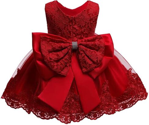0-6T Toddler Girls Pageant Lace Dresses Baby Birthday Party Embroidery Dress with Headwear in Kuwait