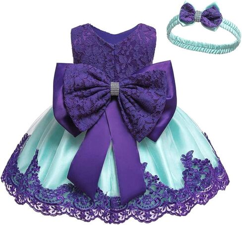 0-6T Toddler Girls Pageant Lace Dresses Baby Birthday Party Embroidery Dress with Headwear in Kuwait