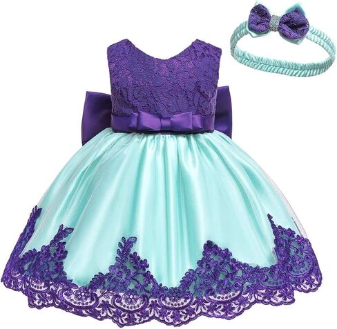 0-6T Toddler Girls Pageant Lace Dresses Baby Birthday Party Embroidery Dress with Headwear in Kuwait