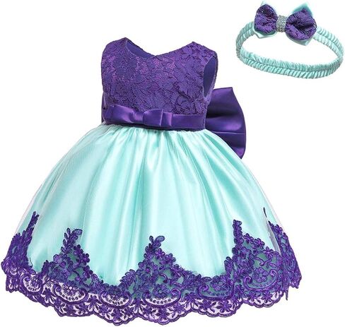 0-6T Toddler Girls Pageant Lace Dresses Baby Birthday Party Embroidery Dress with Headwear in Kuwait