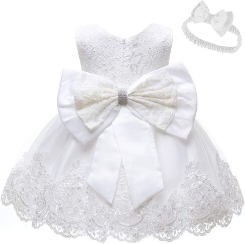 0-6T Toddler Girls Pageant Lace Dresses Baby Birthday Party Embroidery Dress with Headwear in Kuwait