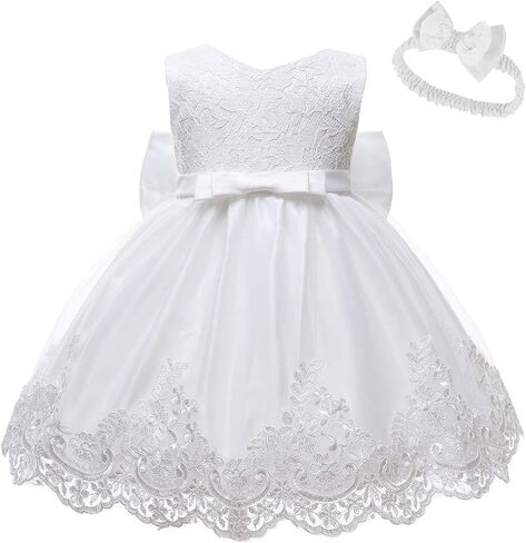 0-6T Toddler Girls Pageant Lace Dresses Baby Birthday Party Embroidery Dress with Headwear in Kuwait