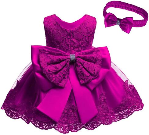 0-6T Toddler Girls Pageant Lace Dresses Baby Birthday Party Embroidery Dress with Headwear in Kuwait