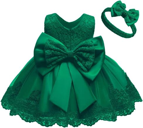 0-6T Toddler Girls Pageant Lace Dresses Baby Birthday Party Embroidery Dress with Headwear in Kuwait