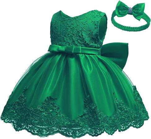 0-6T Toddler Girls Pageant Lace Dresses Baby Birthday Party Embroidery Dress with Headwear in Kuwait