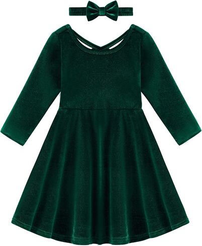Weixinbuy Toddler Girl Fall Winter Clothes Outfit Baby Girl Velvet Twirl Dress Long Sleeve Pocket Swing Party Dress for Girl in Saudi Arabia