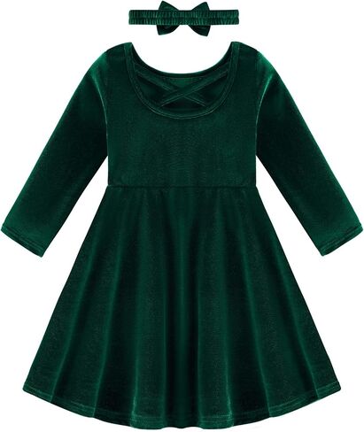 Weixinbuy Toddler Girl Fall Winter Clothes Outfit Baby Girl Velvet Twirl Dress Long Sleeve Pocket Swing Party Dress for Girl in Saudi Arabia