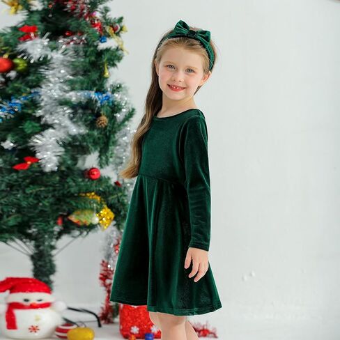 Weixinbuy Toddler Girl Fall Winter Clothes Outfit Baby Girl Velvet Twirl Dress Long Sleeve Pocket Swing Party Dress for Girl in Saudi Arabia