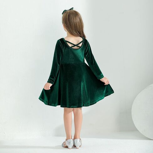 Weixinbuy Toddler Girl Fall Winter Clothes Outfit Baby Girl Velvet Twirl Dress Long Sleeve Pocket Swing Party Dress for Girl in Saudi Arabia