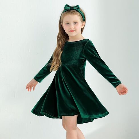 Weixinbuy Toddler Girl Fall Winter Clothes Outfit Baby Girl Velvet Twirl Dress Long Sleeve Pocket Swing Party Dress for Girl in Saudi Arabia